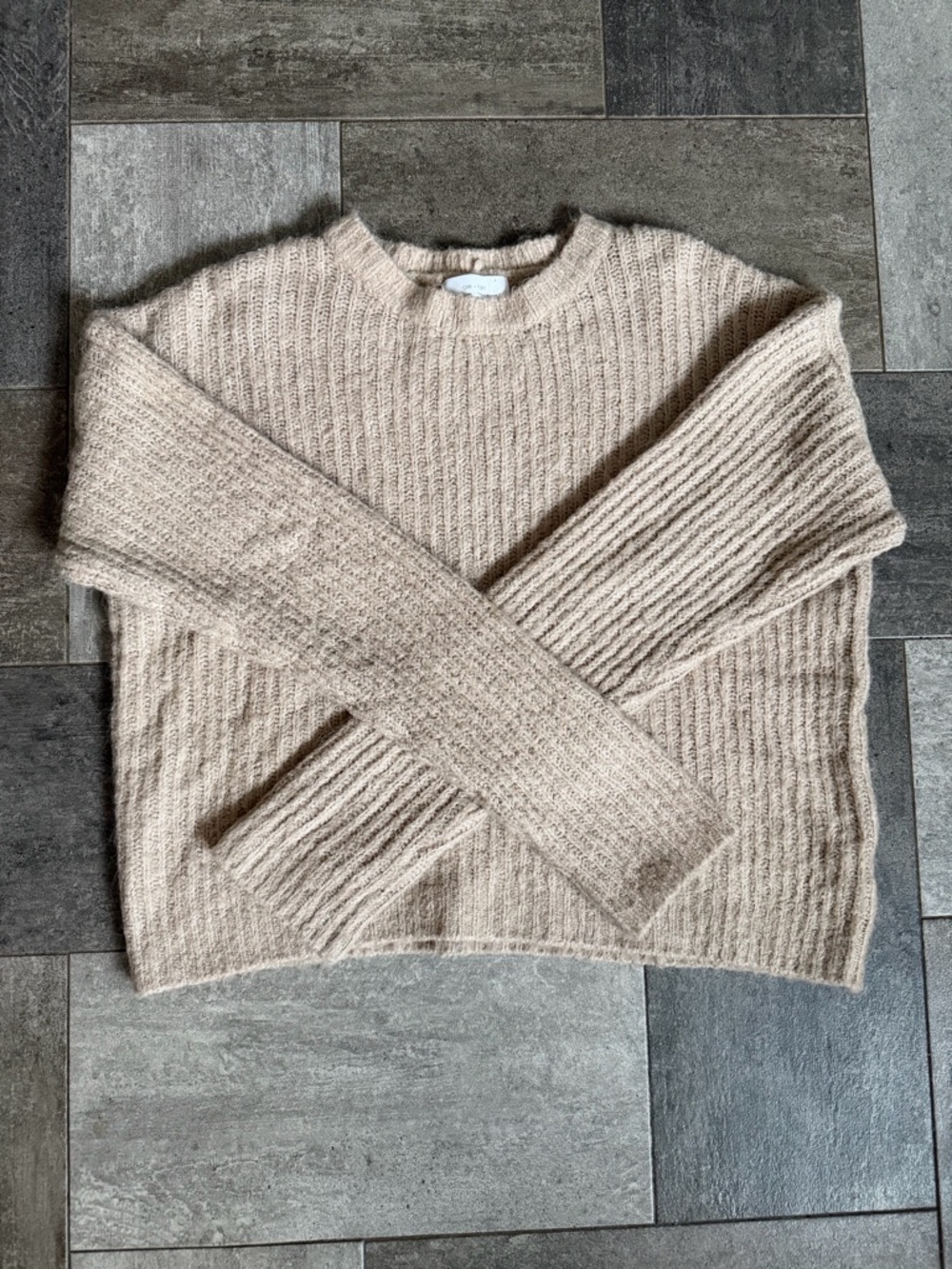 OAK + FORT Ribbed Crewneck Sweater in Beige - Picture 3 of 7